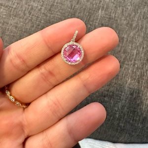 Stunning 14k white gold pink sapphire pendant with diamond halo